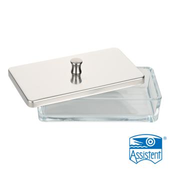 Glass dish with stainless steel lid 